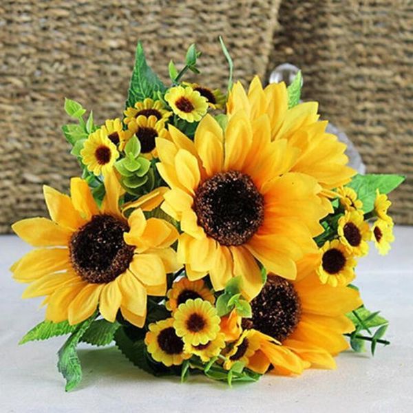 

7 heads beauty bouquet decor artificial fake flower flowers sunflower silk home floral decorative