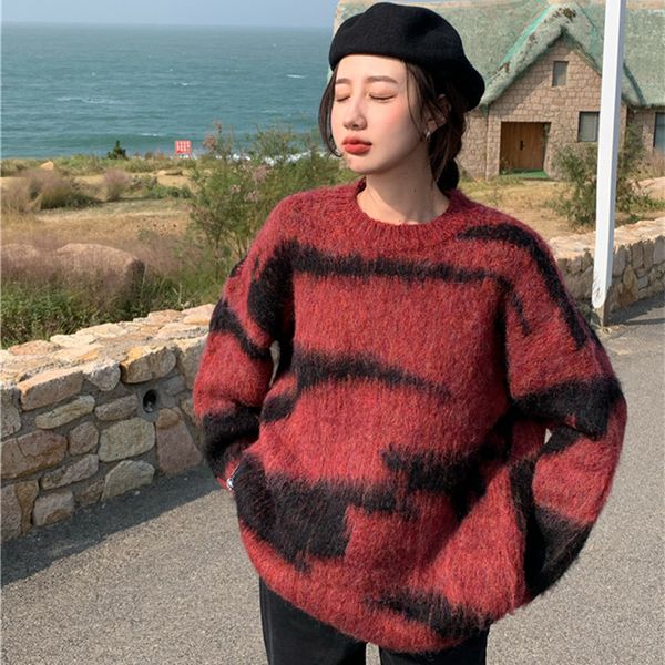 

2021 New 2-colour autumn casual winter mohair knits stripe women's soft sweaters and pullovers (r99461) 5WZ6, White;black