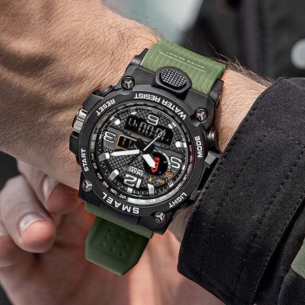 

birthday gift 2021 new smael quartz ditigal mens watch multifunction high school student mens watches green rubber sport watches a05a3, Slivery;brown