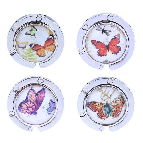 

foldable handbag hanger hook holder metal butterfly flower rhinestone purse bag desk table hook safer home storage organizer1