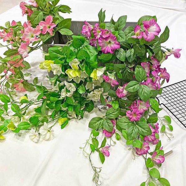 

decorative flowers & wreaths morning glory simulation plant wall hanging trumpet flower vine chlorophytum wisteria fake decoration balcony1