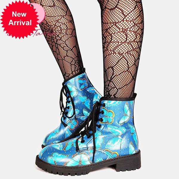 

2021 the new ladies blue butterfly ankle thick new fashion boots spring woman shoes 3vt6, Black