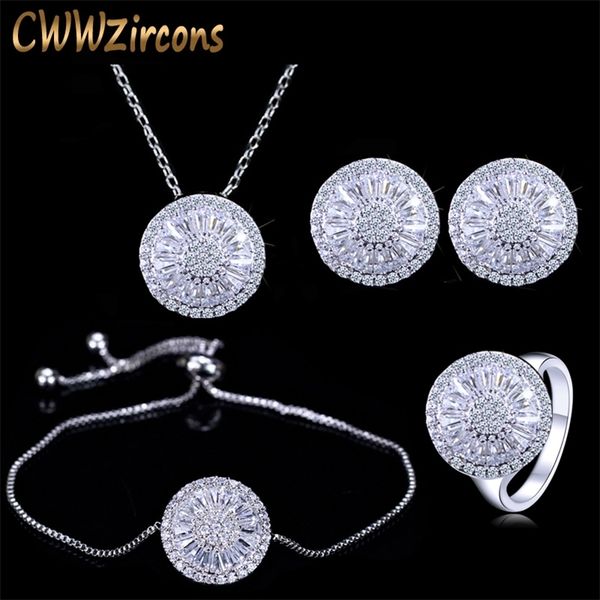 

cwwzircons 4 piece fashion ladies accessories silver color round cubic zirconia women jewelry sets friends gift t034 201222, Slivery;crystal