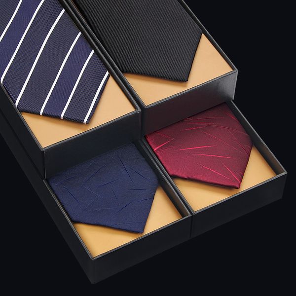 

high fashion designers brands 2020 quality new business casual 7cm slim ties for men necktie office work wedding with gift box, Black;gray