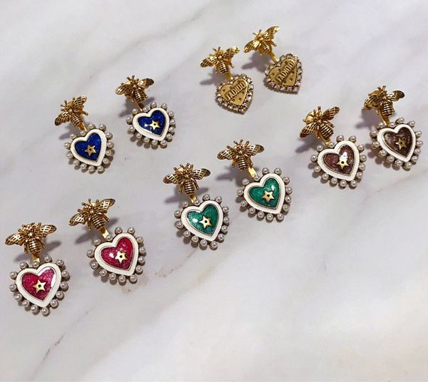 

fashionable heart-shaped earrings suitable for ladies valentine's day gift bee earring jewelry ing, Golden;silver