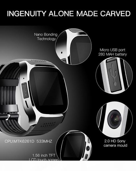 

new smart electronic products t8 smart watch m26 upgraded version of card phone with camera, Slivery;black