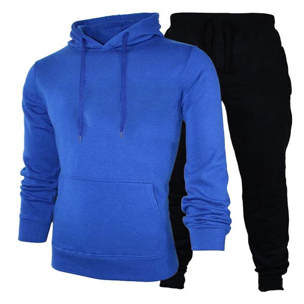 

autumn and winter men's fashion men's sweater suits hooded pullovers plus velvet solid color loose big pocket trousers customizati, Gray