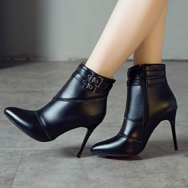 

boots blxqpyt pointed toe big size 34-50 autumn winter warm ankle women zip high heels12cm pumps platform shoes woman 3015, Black