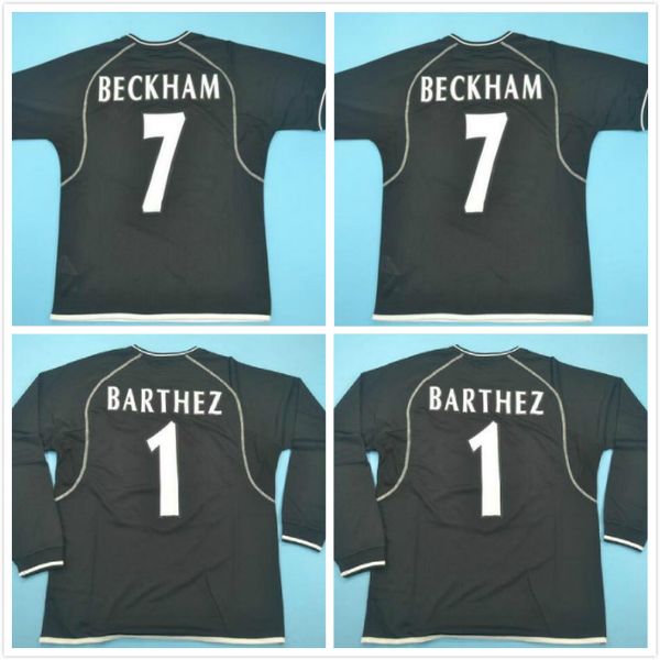 

2000 2002 goalkeeper retro beckham solskjaer cole giggs soccer jerseys 00 02 vintage classic football shirts #1 barthez black long sleeve, Black;yellow
