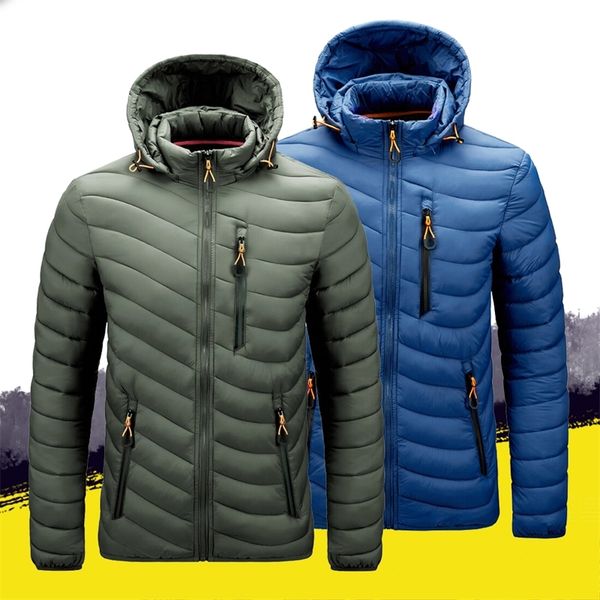 

mens parkas autumn winter thick puffer jacket cotton-padded hooded duck jacket mens winter jacket breast pockets zipper 201027, Black