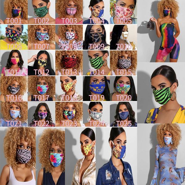 

25styles women men masks washable silk fiber printing desinger face mask anti-dust dustproof cycling sports mouth cover breathable masks