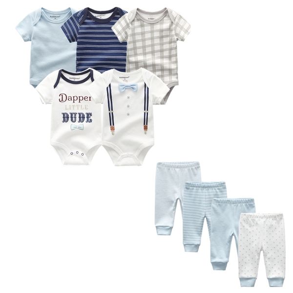 

summer newborn short sleeve 5pcs rompers+4pcs baby pants cotton 0-12m toddler clothes set y200323, White