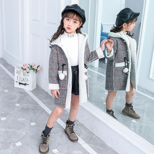 

girls warm winter coat thickened faux fur fashion long kids hooded jacket coat for girl outerwear girls clothes 4 6 8 10 13 year, Blue;gray