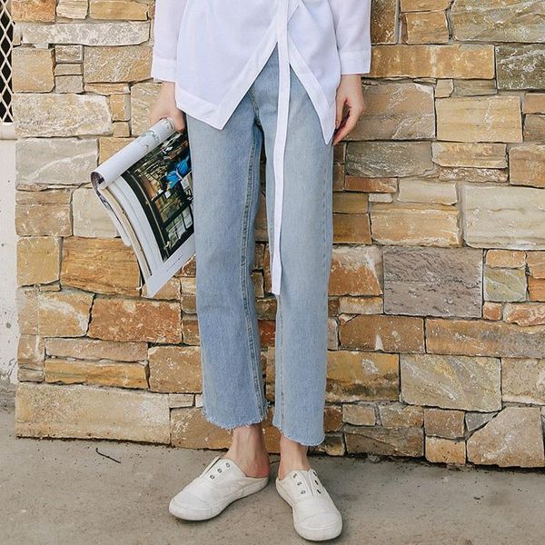 

ripped jeans for women denim 2020 spring new loose high waist straight casual denim ankle length pants womens jeans 177d1, Blue