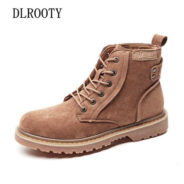 

boots women ankle genuine leather autumn female casual shoes woman flat fashion platform round toe lace up solid, Black
