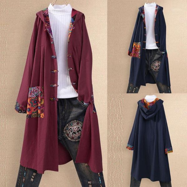 

jaycosin clothes plus size women vintage ethnic button pocket shirts loose cardigan patchwork hooded coat1, Tan;black