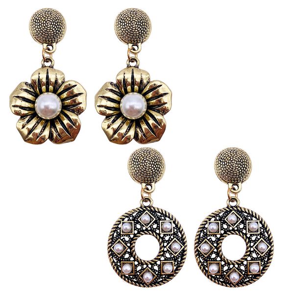 

new vintage big round imitation pearl earrings for women long drop geometric earrings fashion jewelry, Silver