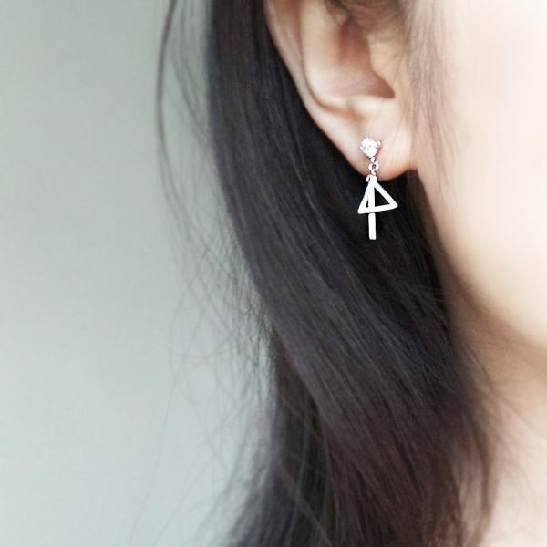 

contracted geometric asymmetric earrings 925 sterling silver triangular earring zircon tassels eardrop ladies gift jewelry