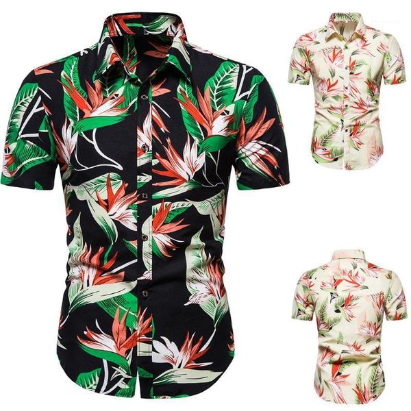 

beach shirts men's summer fashion printed short-sleeved shirt fashion casual quick dry hawaiian shirt blouse camisas1, White;black