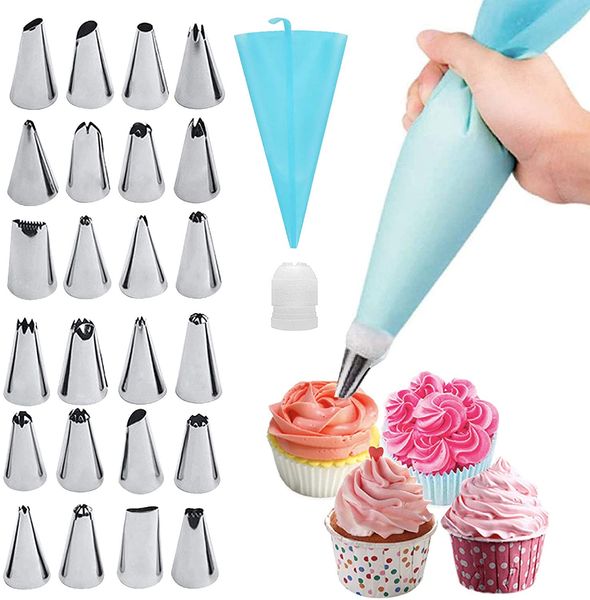 Saco de pastelaria de silicone Dicas de cozinha DIY de gelo Cream creme de gelo reutilizável bolsa de gelo e dicas Ferramentas de decoração de bolo 36 pcs / conjunto