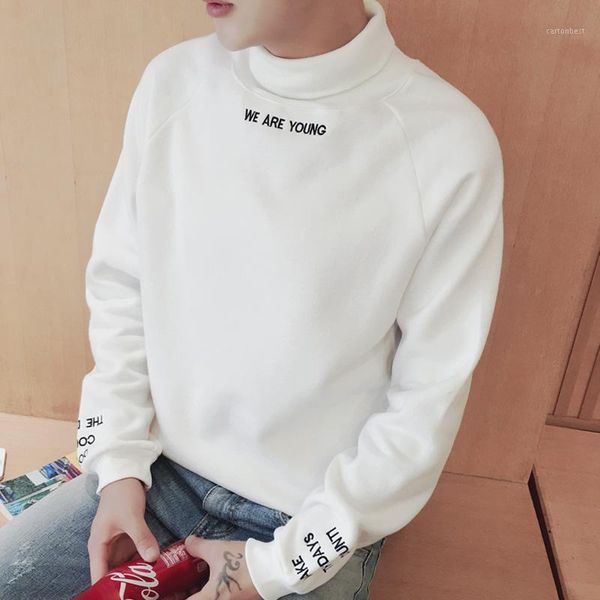 

men's hoodies & sweatshirts fashion irregular design boys men turtleneck casual hoodie undershirt letter "we are young" embro, Black