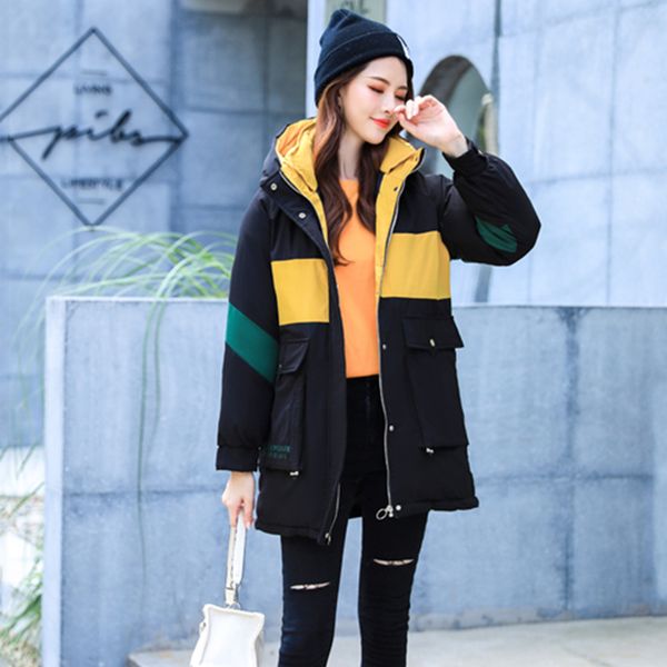 

2021 newplus size women winter long jacket style patchwork woman hooded cotton padded oversized thick coat ladies enil, Black