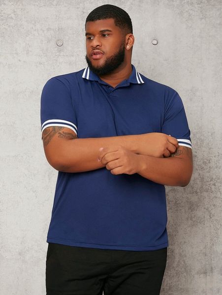 

extended sizes men striped trim polo shirt n0tk#, White;black