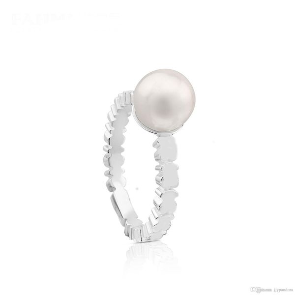 

925 sterling silver cute bear pearl ring distinguished classic women's wedding jewelry wholesale 512725530, Slivery;golden