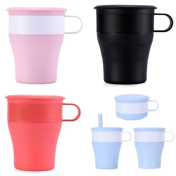 

silicone folding with straw office outdoor travel portable coffee cup foldable milk water cups 16oz dhf209