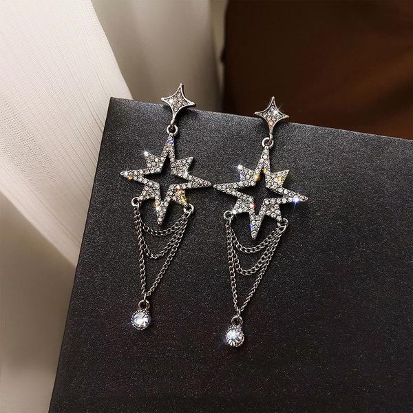 

korean rhinestone star tassel long earrings for women drop earrings 2021 korean new fashion jewelry, Silver
