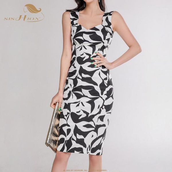 

casual dresses women summer dress vd1471 sleeveless printed slim bodycon vintage work office pencil1, Black;gray