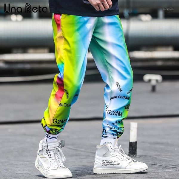 

una reta joggers new casual men pants pantalones hip hop cargo pants gradient printing elastic waist streetwear men harem1, Black