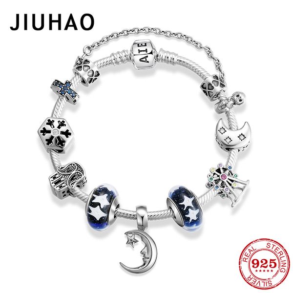 

925 sterling silver diy charming charm bracelets safety chain glass bead charms fashion woman bracelet bangles luxury jewelry q1201, Black