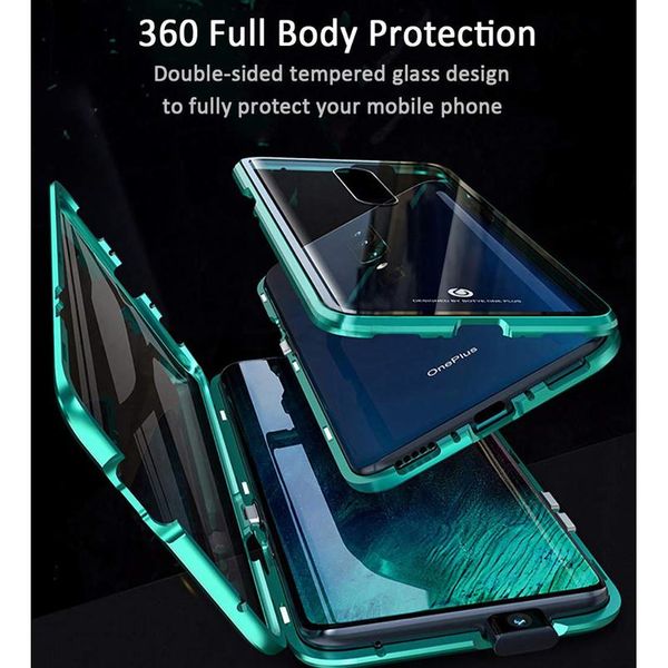 

double side front +back 360 degree magnetic adsorption metal glass case for oneplus 8 7t 7 pro phone case cover co jlldps