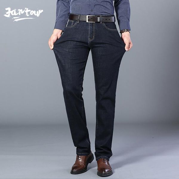 

men's jeans 2021 business casual elastic comfort cotton straight denim pants male brand trousers big size 40, Blue