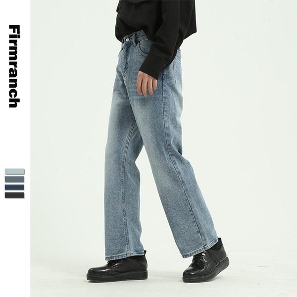 

firmranch spring men/women straight leg long jeans retro slacks japanese&korean style vintage 90s jeans, Blue