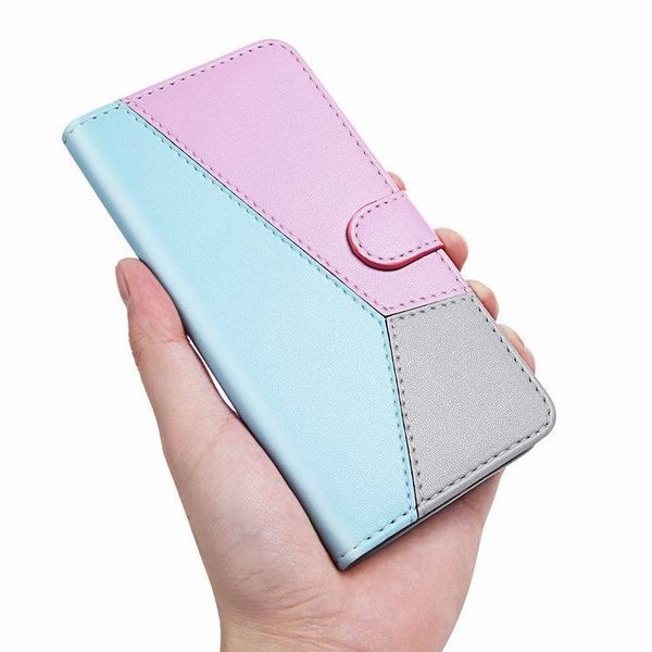 

new fashion candy triple color flip leather wallet phone case for iphone 12 11 pro max x xr xs max 6 7 8 plus magnetic clasp