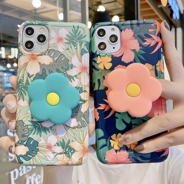 Vintage Cute Flower Leaves Stand Custodie per iPhone 13 11 12 11Pro Max XR XS Max X 7 8 Plus Copertura staffa pieghevole