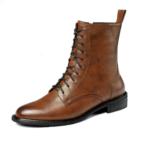 

2021 new round toe lace up + women autumn winter square heel ankle boots pu leather ladies shoes size 34-43 b3cn, Black