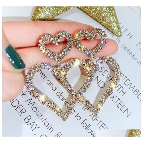 

s964 fashion jewelry s925 silver needle diamond double love earring rhinstone pea sqcvmy queen66