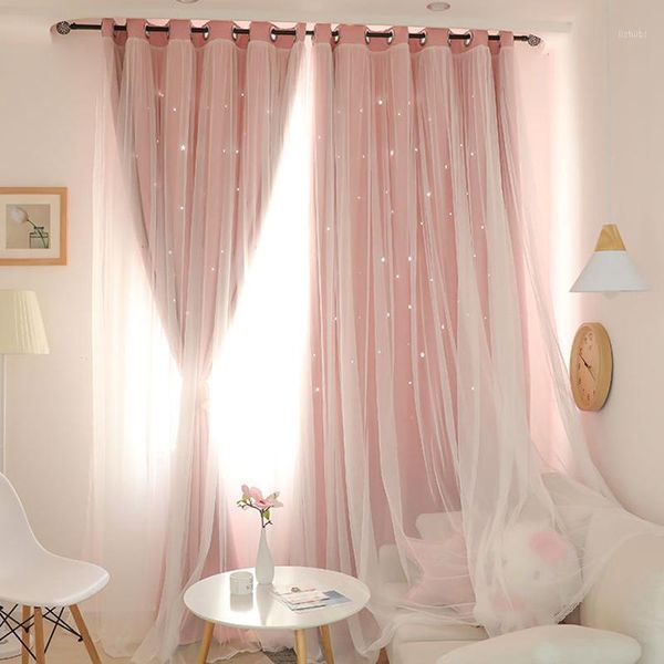 

princess style blackout curtains hollowed star window curtain living room high shading cortinas dormitorio finished curtains1