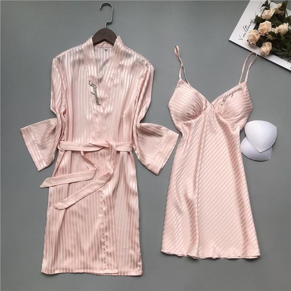 

women's sleepwear bride wedding faux silk 2pcs kimono bathrobe robe gown sets embroidery v-neck sleep suit spring autumn women, Black;red