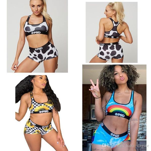 

psd women swimwear beachwear-swimsuit swim shorts 3 colors swimming suit speckle rainbow flowers suits bikini set, White;black