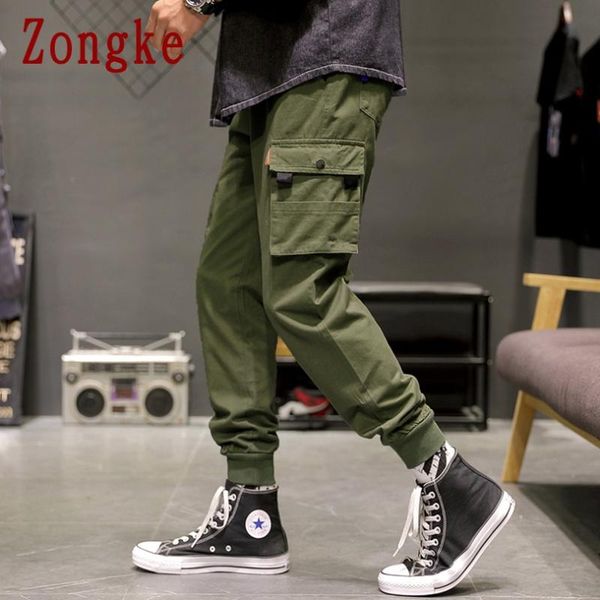 

zongke solid mens pencil pants hip hop harem cargo pants men joggers mens clothing jogger harajuku sweatpants 2020 new m-5xl, Black