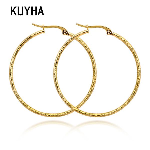

hoop & huggie gold hiphop earrings stainless steel women jewelry minimalist circle round geometric pendientes mother's present, Golden;silver