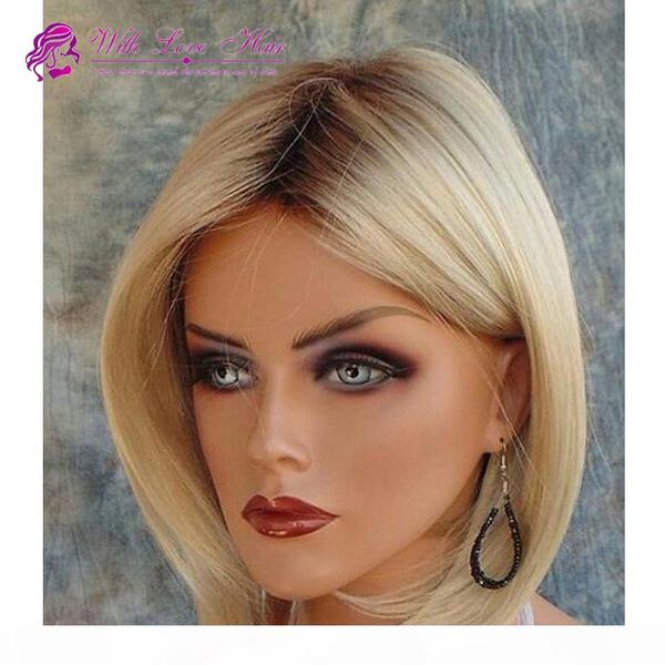 

150% density middle part blonde straight bob lace wigs brazilian human hair lace front wig #1b 613 ombre full lace wigs, Black