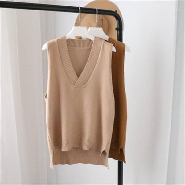 

women's vests 2021 women sweater spring autumn wool vest sleeveless v-neck knitted long sections pullover female jumper pull femme1, Black;white