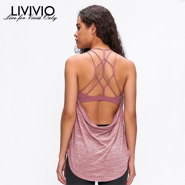 

sports bra two-in-one loose and breathable run fitness vest solid color beautiful back outdoor recreation camisole[livivio], White