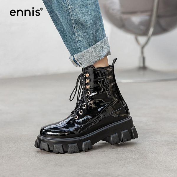 

boots ennis black boots winter boots платформа martin обувь женщины кружева патентная кожа осенняя толстая подошва панк новый a9360