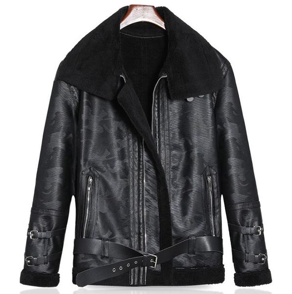 

new men leather jackets winter brand plus velvet thick warm motorcycle trend casual mens leather jackets coats, Black